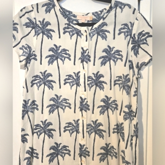 100% Cotton Button Down Palm Tree Print Dress by Pink Chicken - Picture 3 of 7